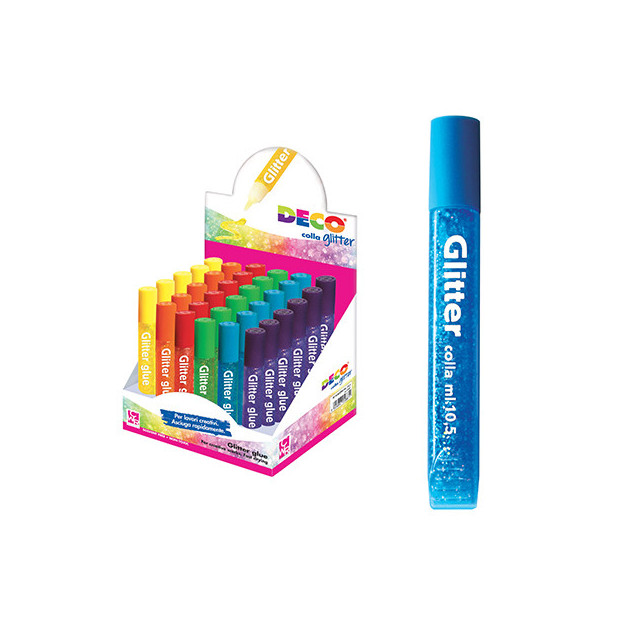 Colla glitter - 10,5 ml - colori assortiti pastello - Deco - display 30  pezzi su